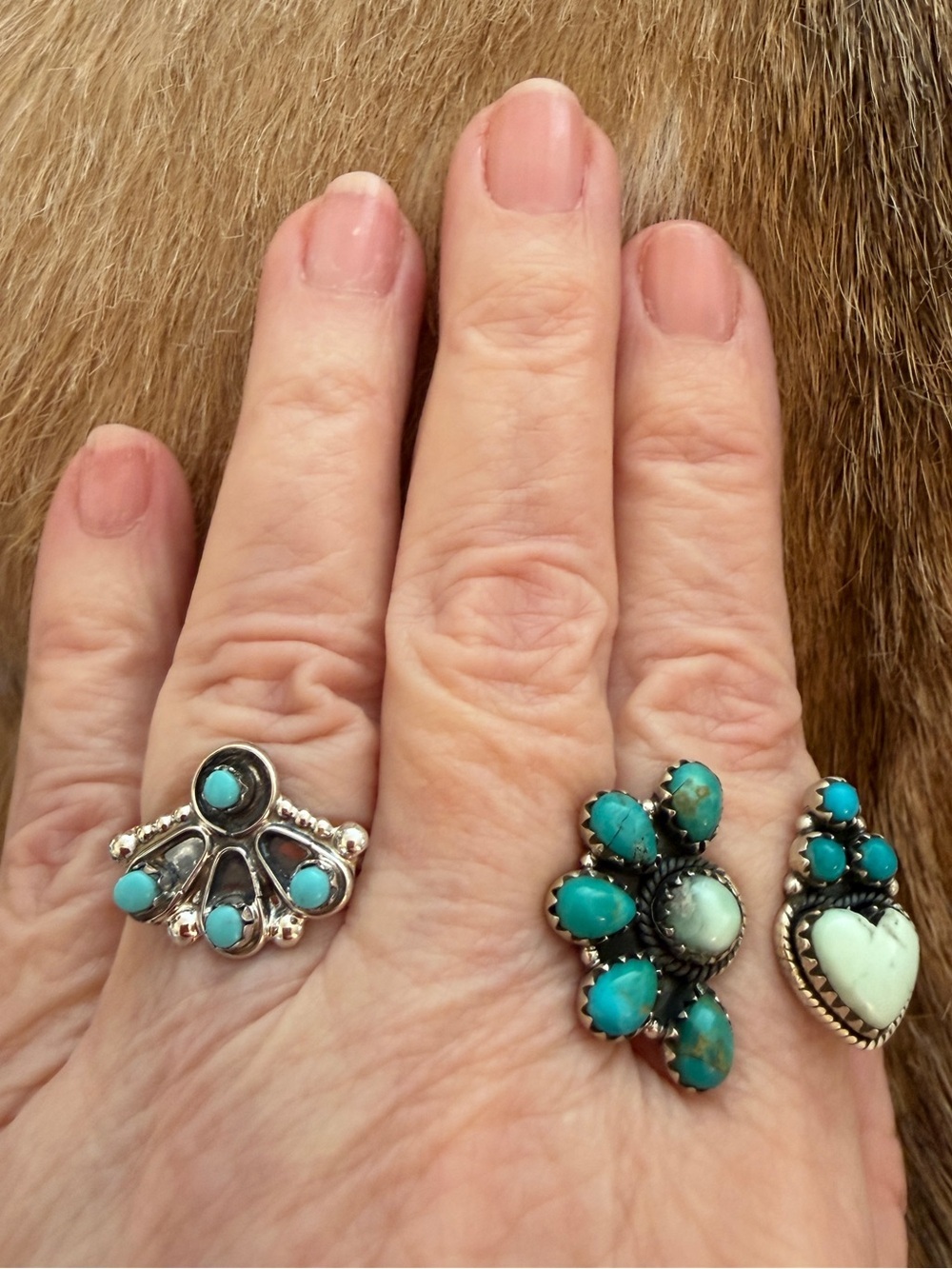 ❤️ Navajo Kingman Turquoise Sterling 4 Stone Sz 7 Fan Shape Native American Ring - Picture 4 of 15